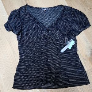 NWT Apt 9 Dressy Black w/ White Circle Polka Dot Top  Sz M
